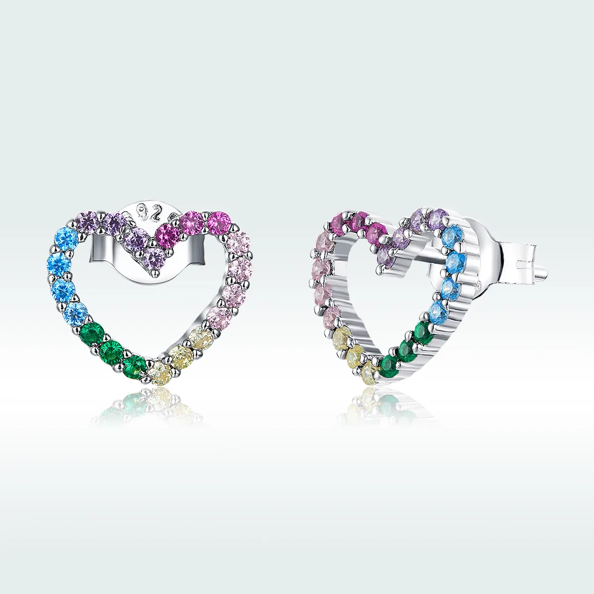 Pandora Style Silver Rainbow Hearts øredobber - SCE891