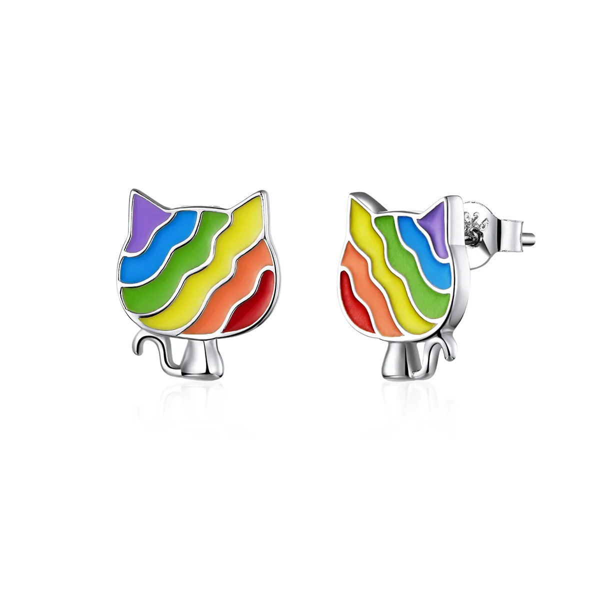 Pandora Style Silver Rainbow Kitty øredobber - SCE823