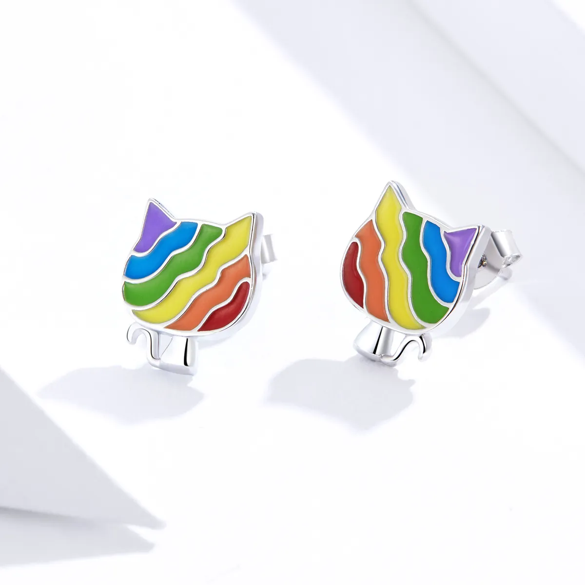 Pandora Style Silver Rainbow Kitty øredobber - SCE823