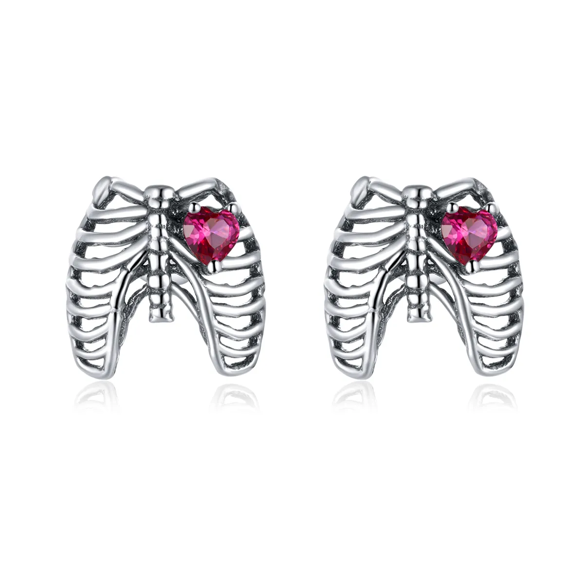 Pandora Style Silver Ribs Stud Earrings - SCE970