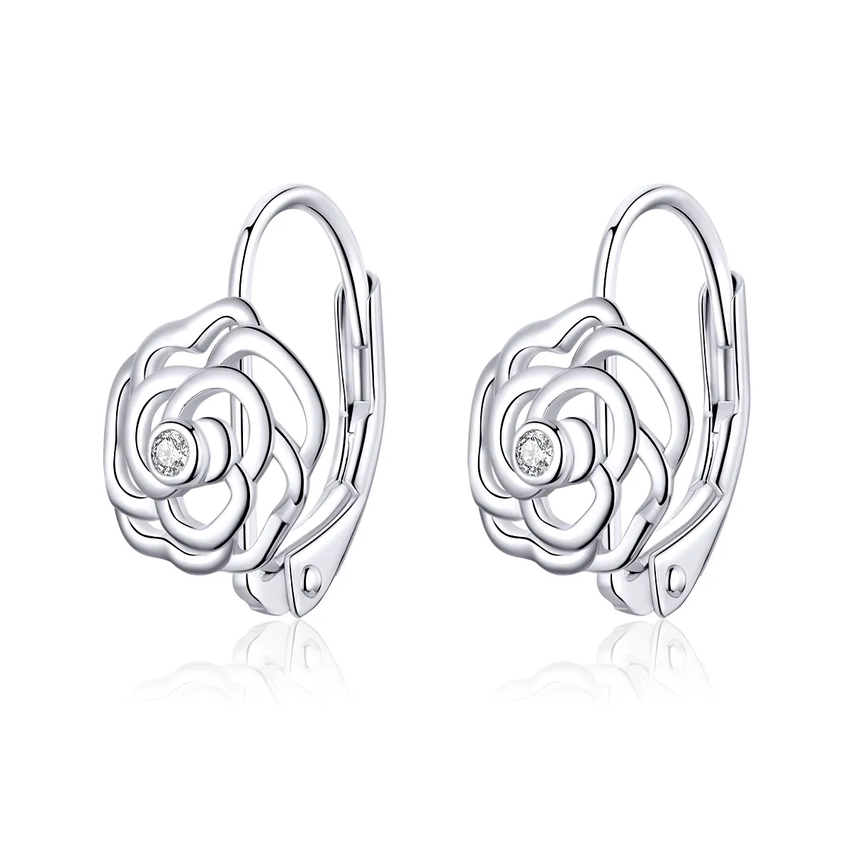 pandora style silver rose hoop øredobber sce745