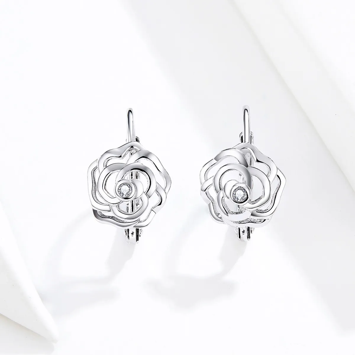 Pandora Style Silver Rose Hoop øredobber - SCE745