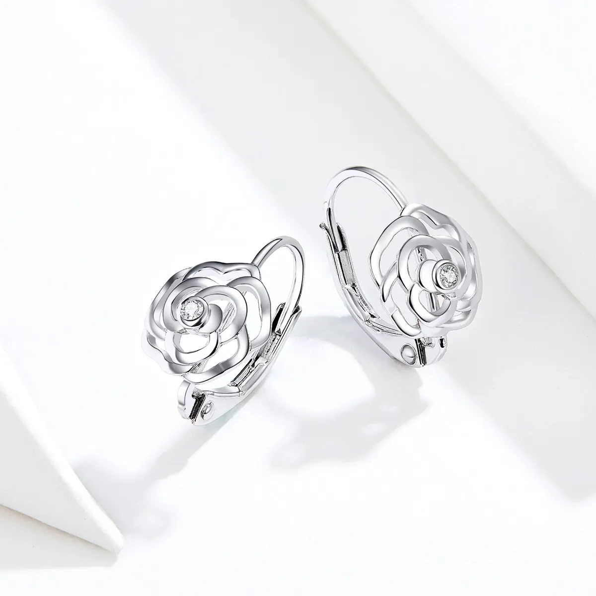 Pandora Style Silver Rose Hoop øredobber - SCE745