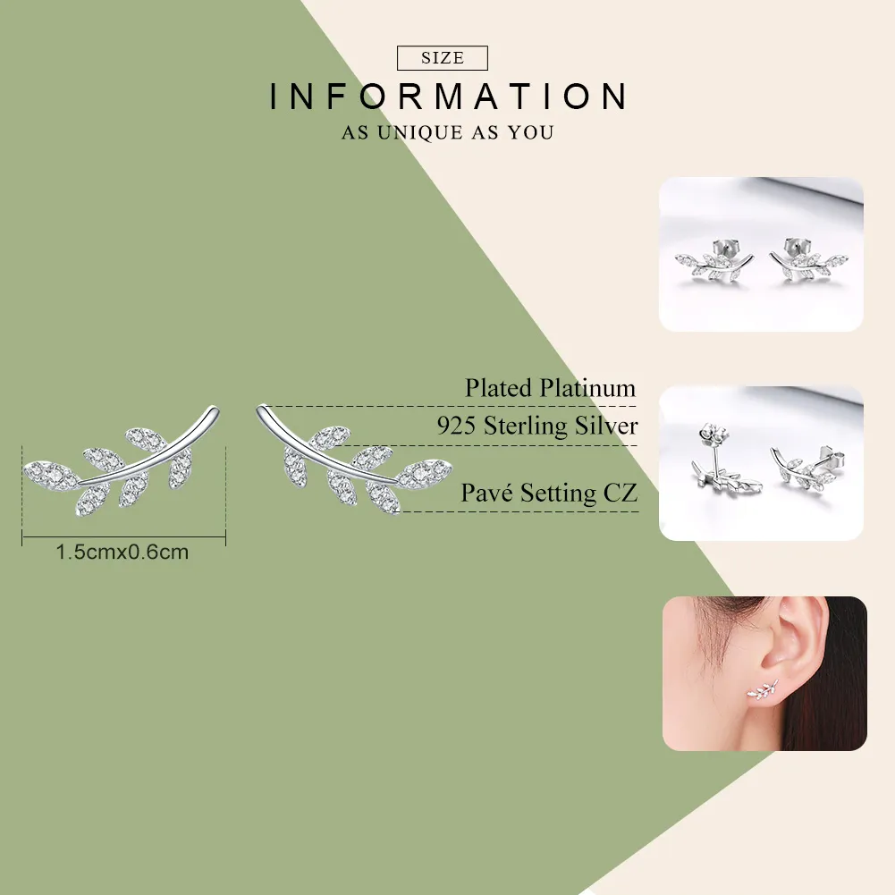 Pandora Style Silver Spring Leaves Stud øredobber - BSE031