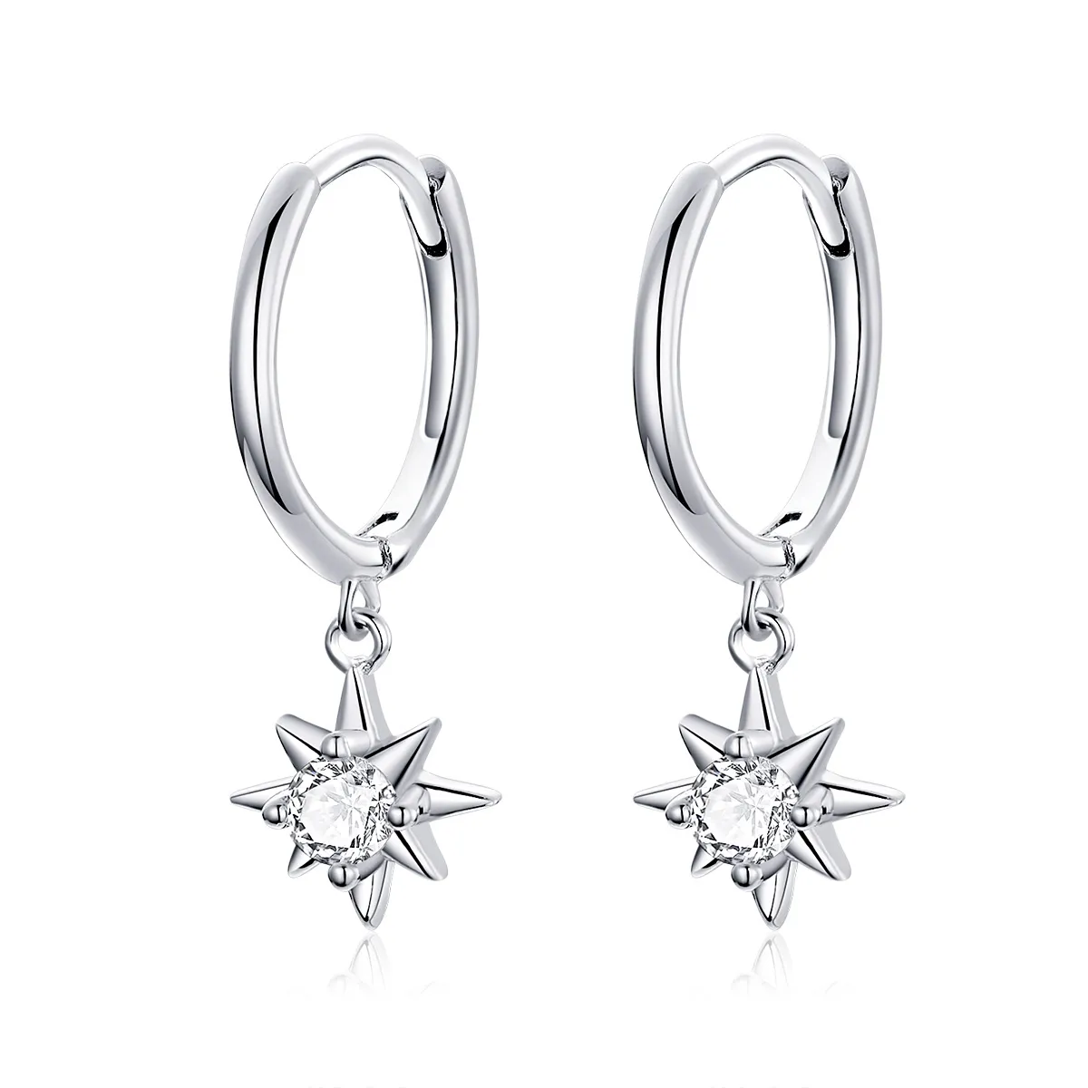 pandora style silver star dangle øredobber sce759