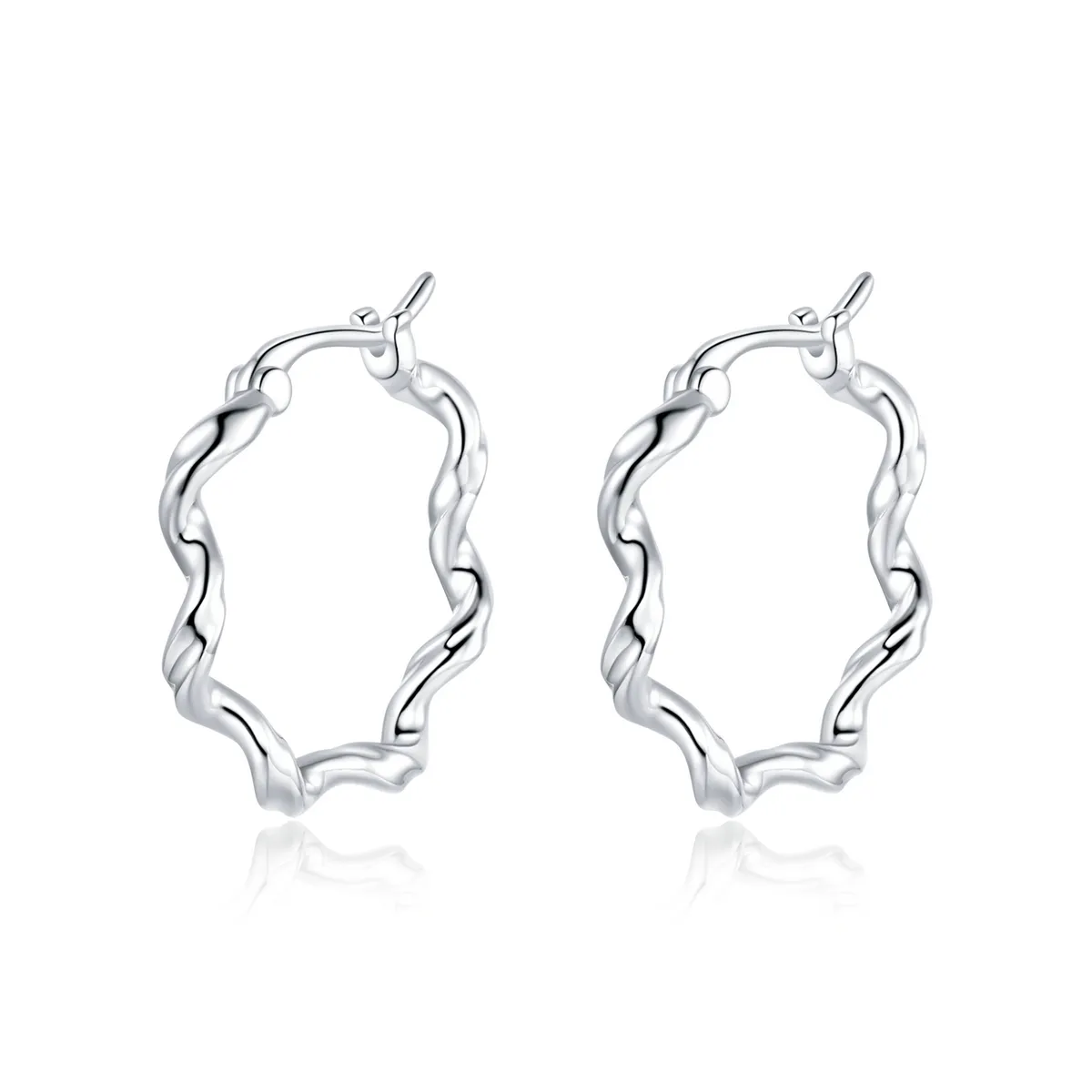 Pandora Style Silver Wave Hoop øredobber - SCE976