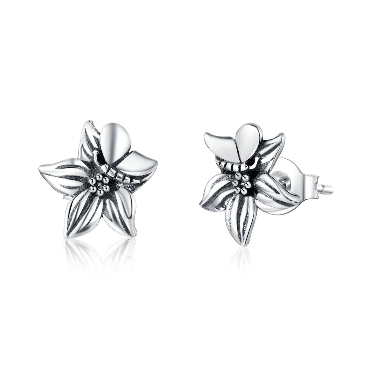 Pandora Style Silver Butterfly Love Flowers Stud Earrings - SCE887