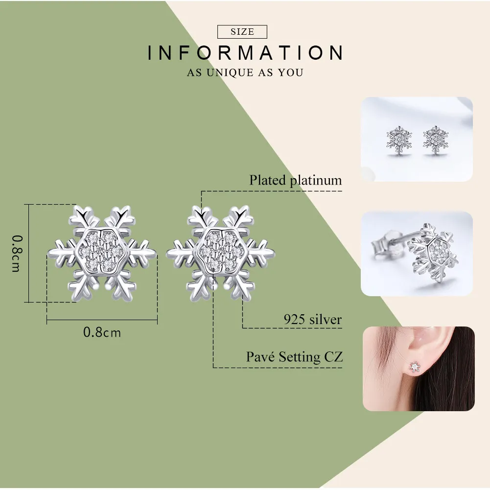 Pandora Style Sølv Elegant Snowflakes Stud øredobber - BSE009