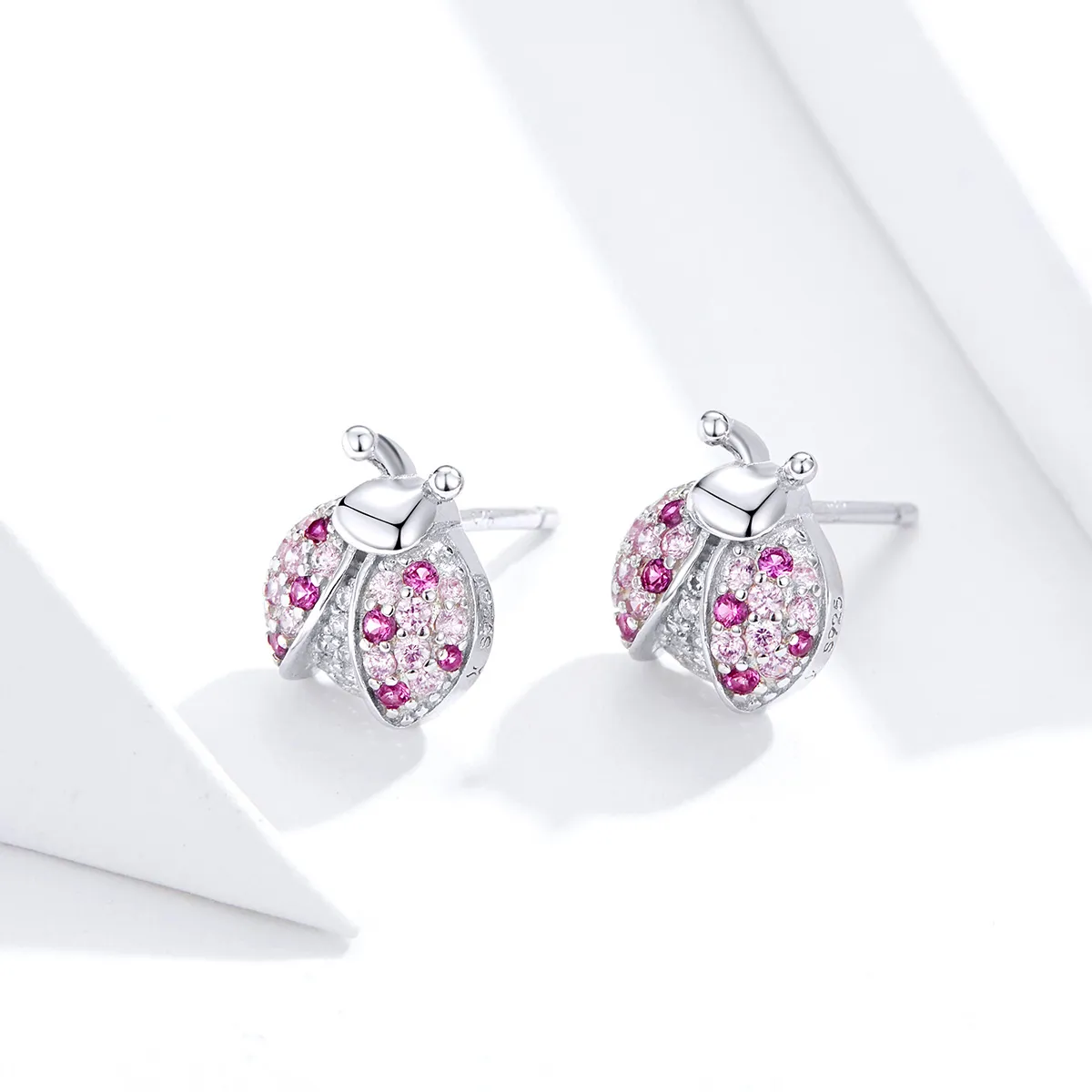 Pandora Style Silver Ladybug Stud Earrings - SCE715