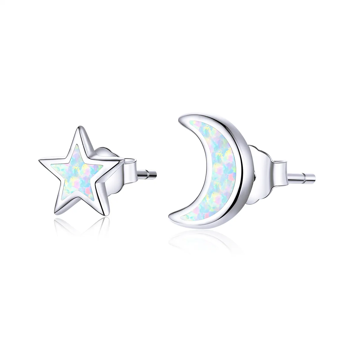 pandora style sølv moon and star stud øredobber sce875