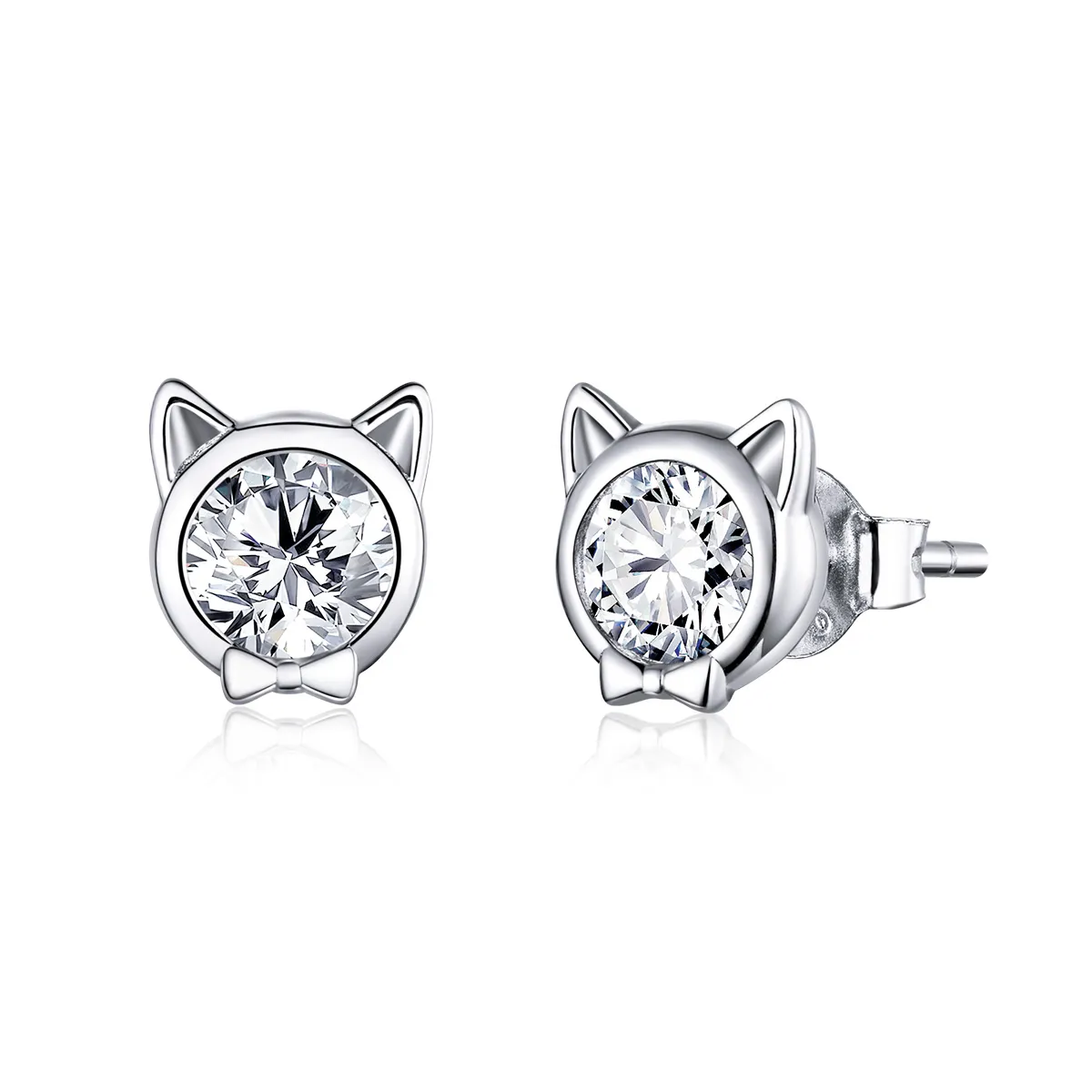 Pandora Style Sølv Søte Cat Stud øredobber - SCE899