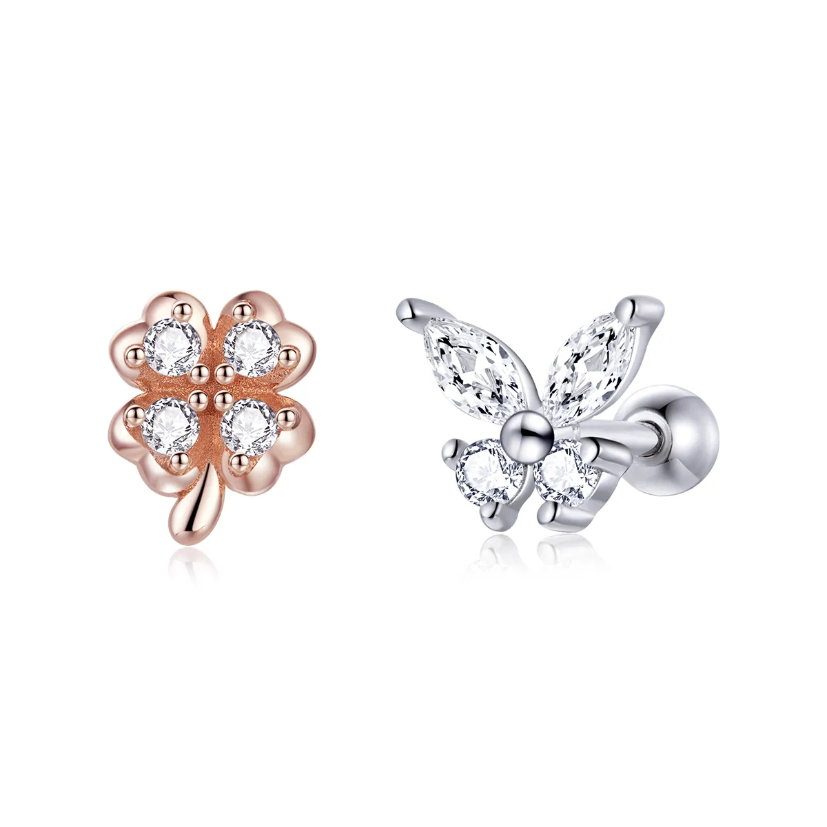 Pandora Style Two Tone Bicolor Lucky Grass And Butterflies øredobber - SCE1008