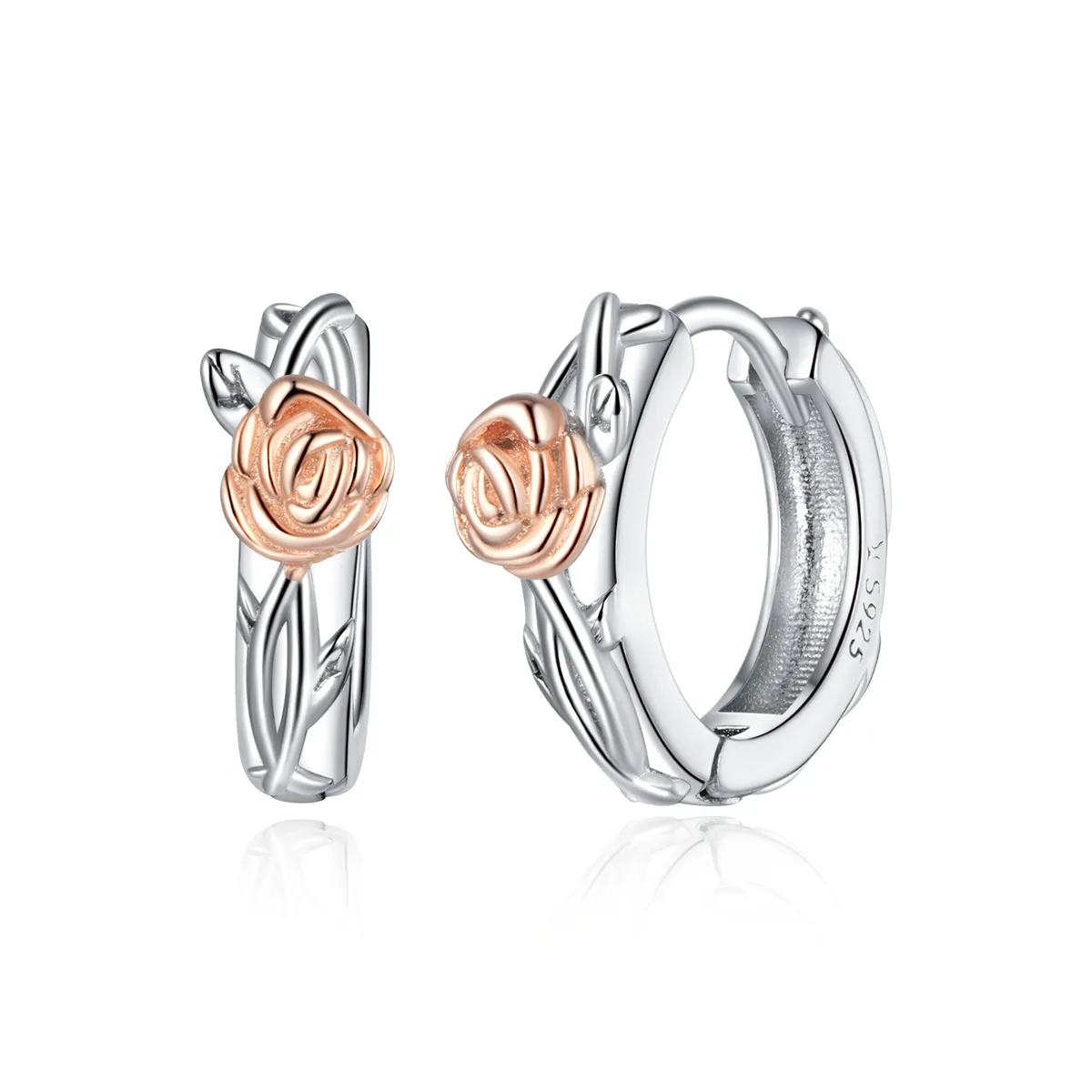 pandora style two tone bicolor rose vine hoop øredobber sce971