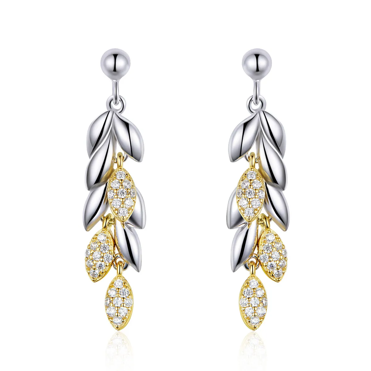 Pandora Style Two Tone Bicolor To-farge Wheat Spike Dangle øredobber - BSE025