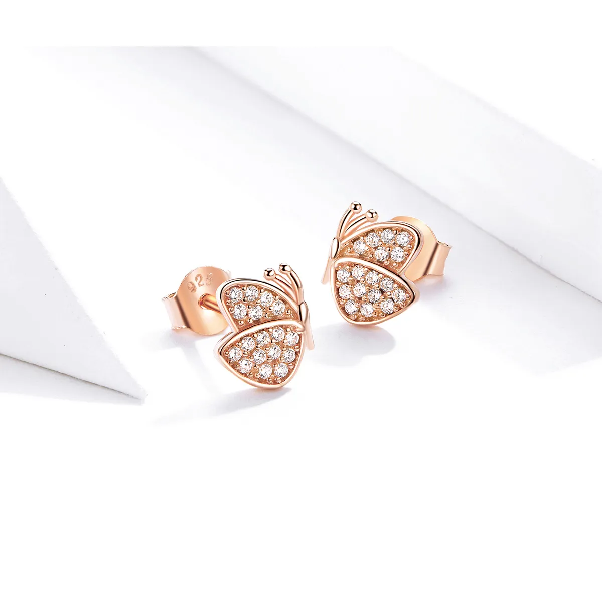 Pandora Style Rose Gold Butterfly Stud Earrings - SCE776