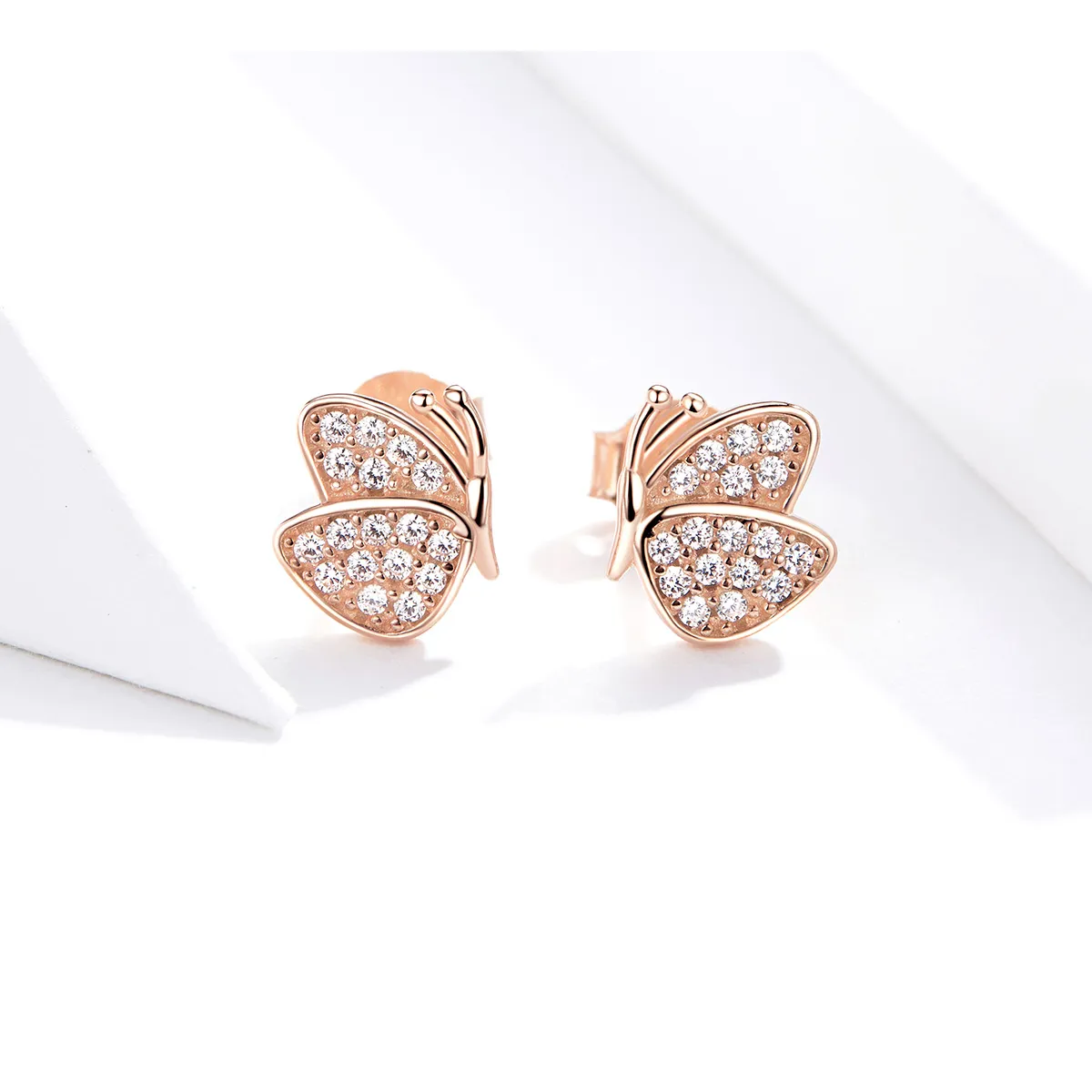 Pandora Style Rose Gold Butterfly Stud Earrings - SCE776