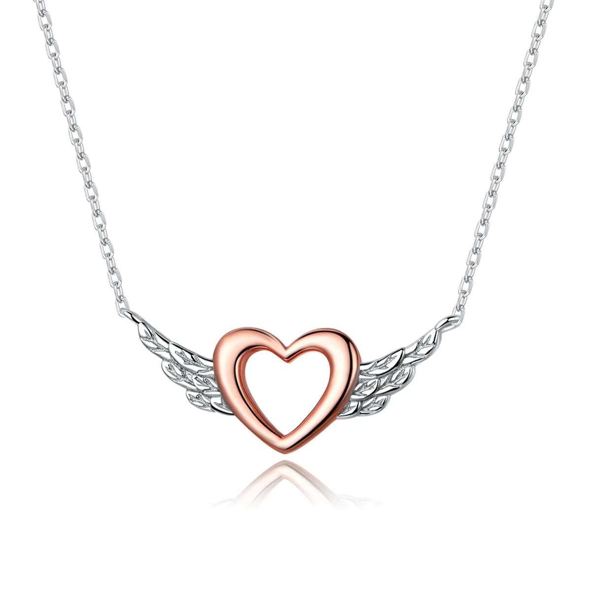 Pandora Style Two Tone Bicolor Heart Wing Anheng Halskjede - BSN162