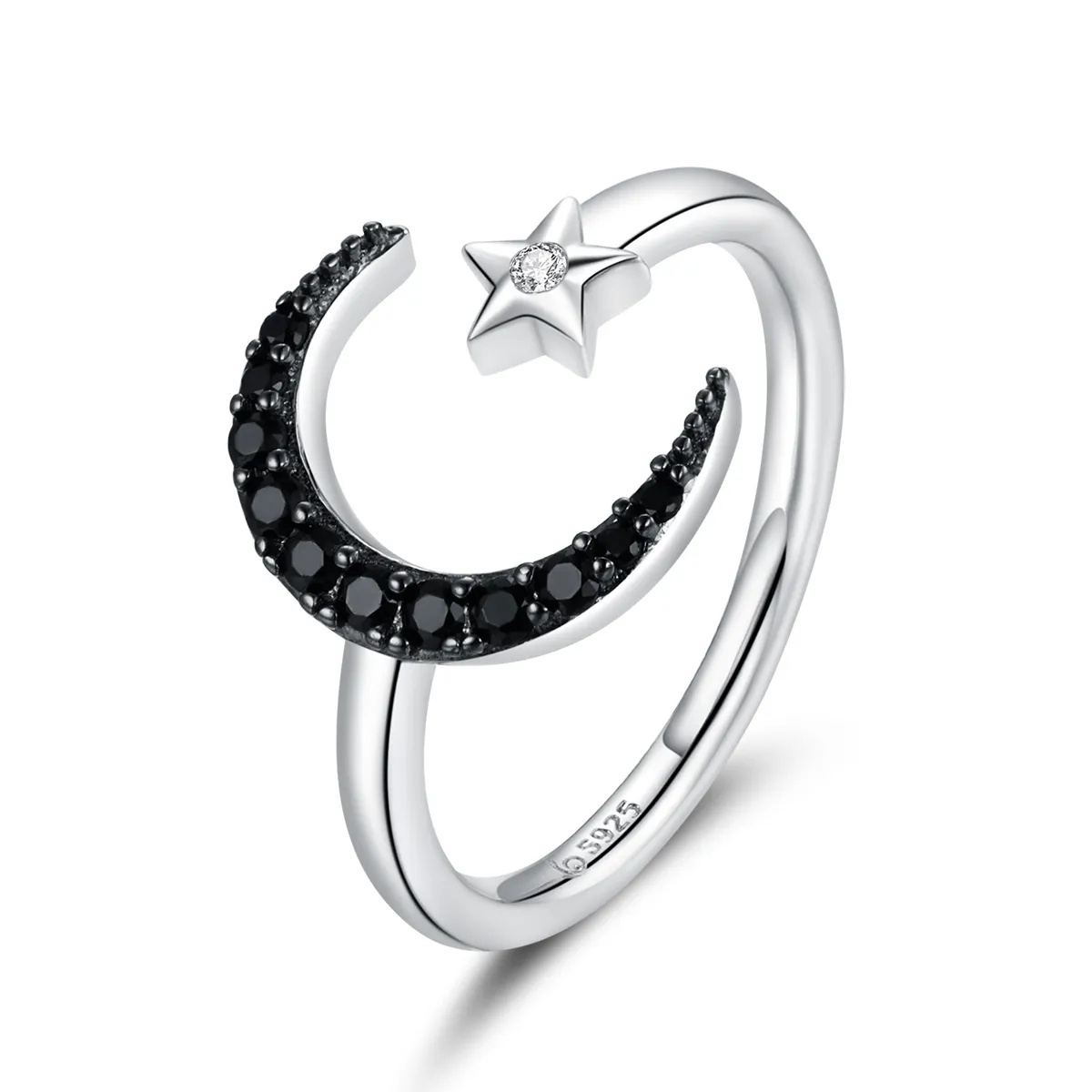 pandora style silver best friend moon and star open ring bsr137