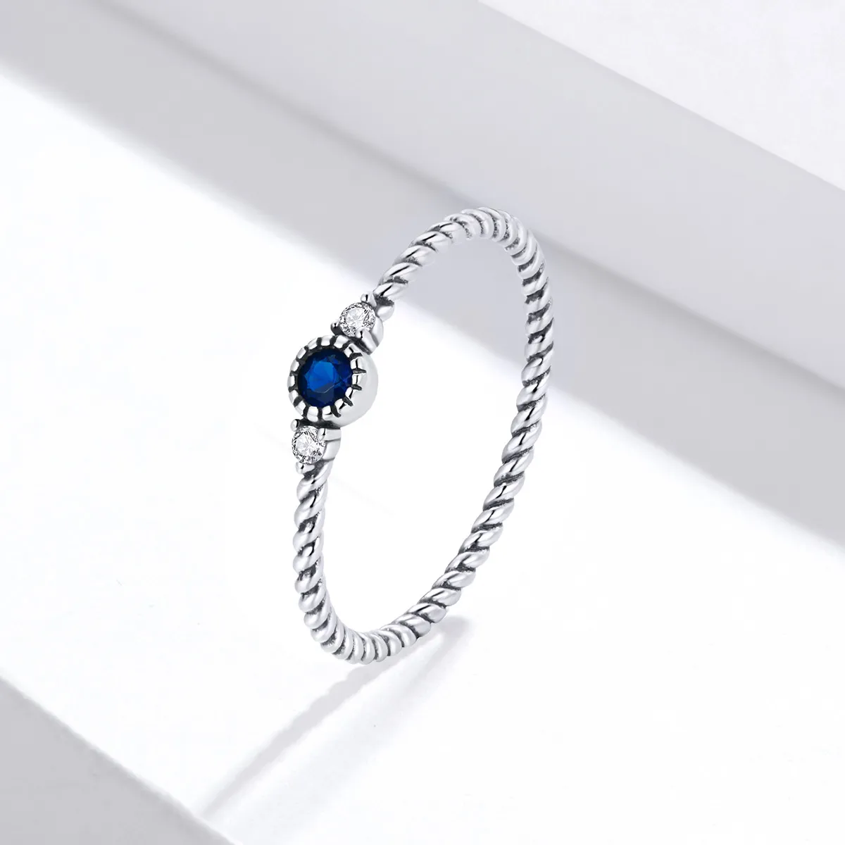 Pandora Style Silver Blue Stone Ring - SCR693