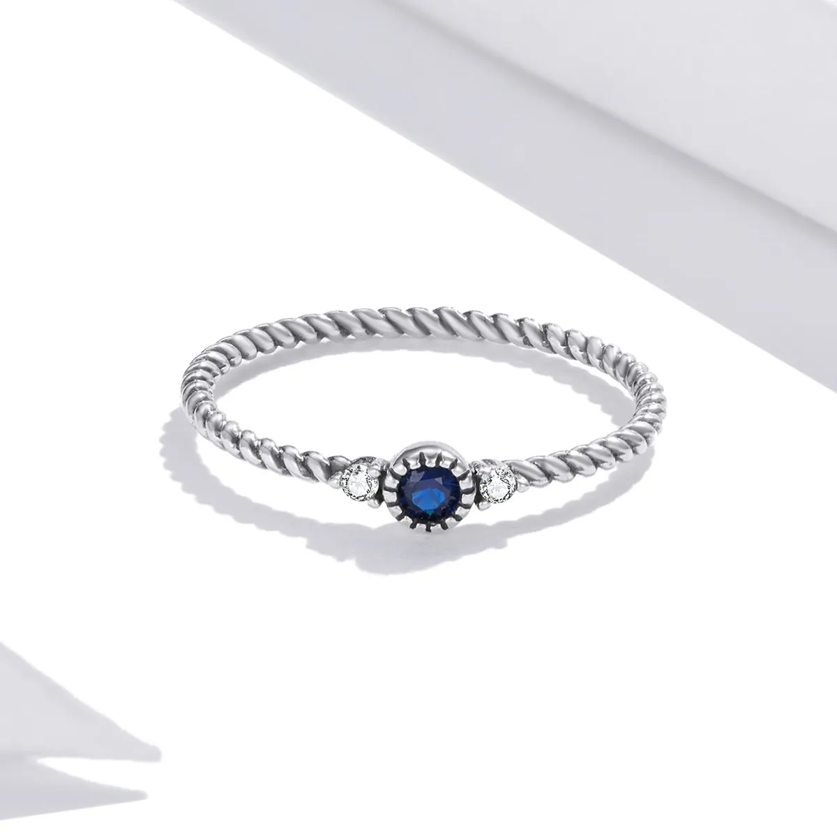 Pandora Style Silver Blue Stone Ring - SCR693