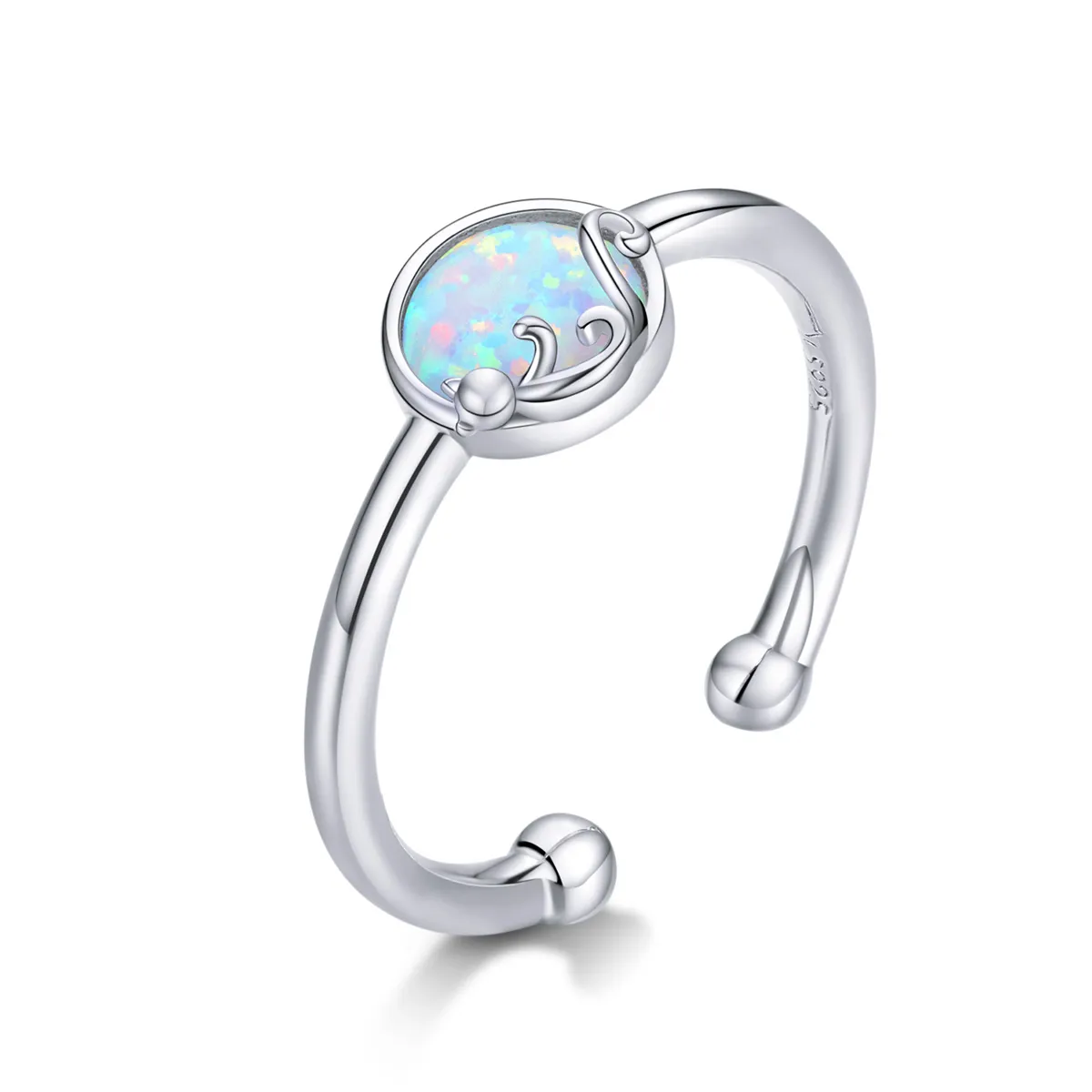 pandora style silver kitty in shine open ring scr651