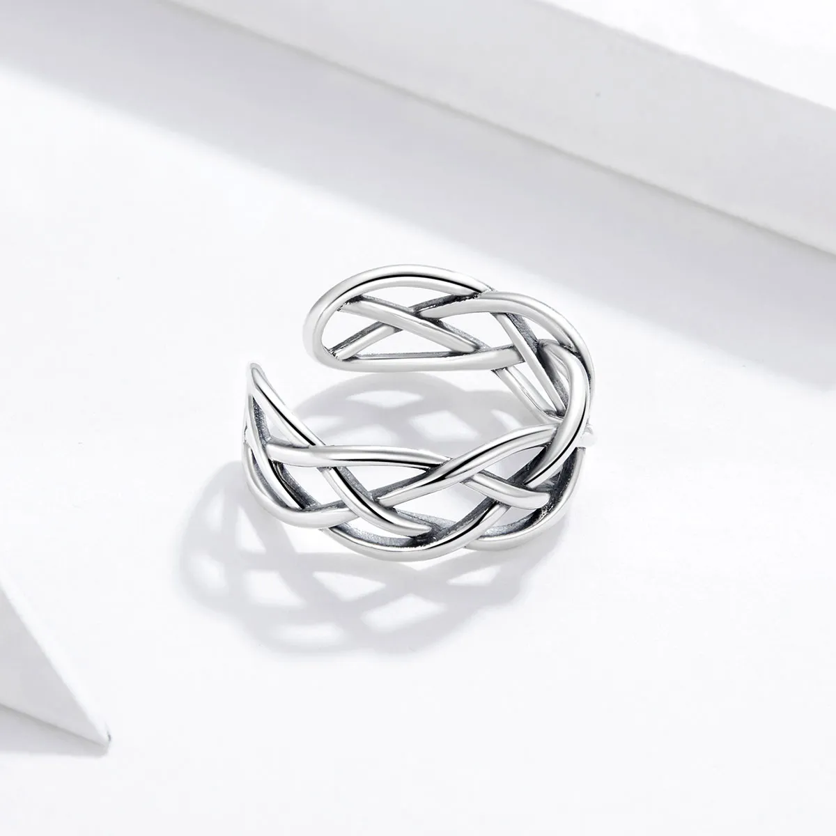 Pandora Style Silver Woven Texture Open Ring - SCR675