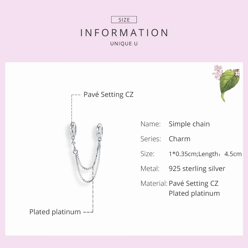 Pandora Style Silver Simple Chain Safety Chain - SCC1419