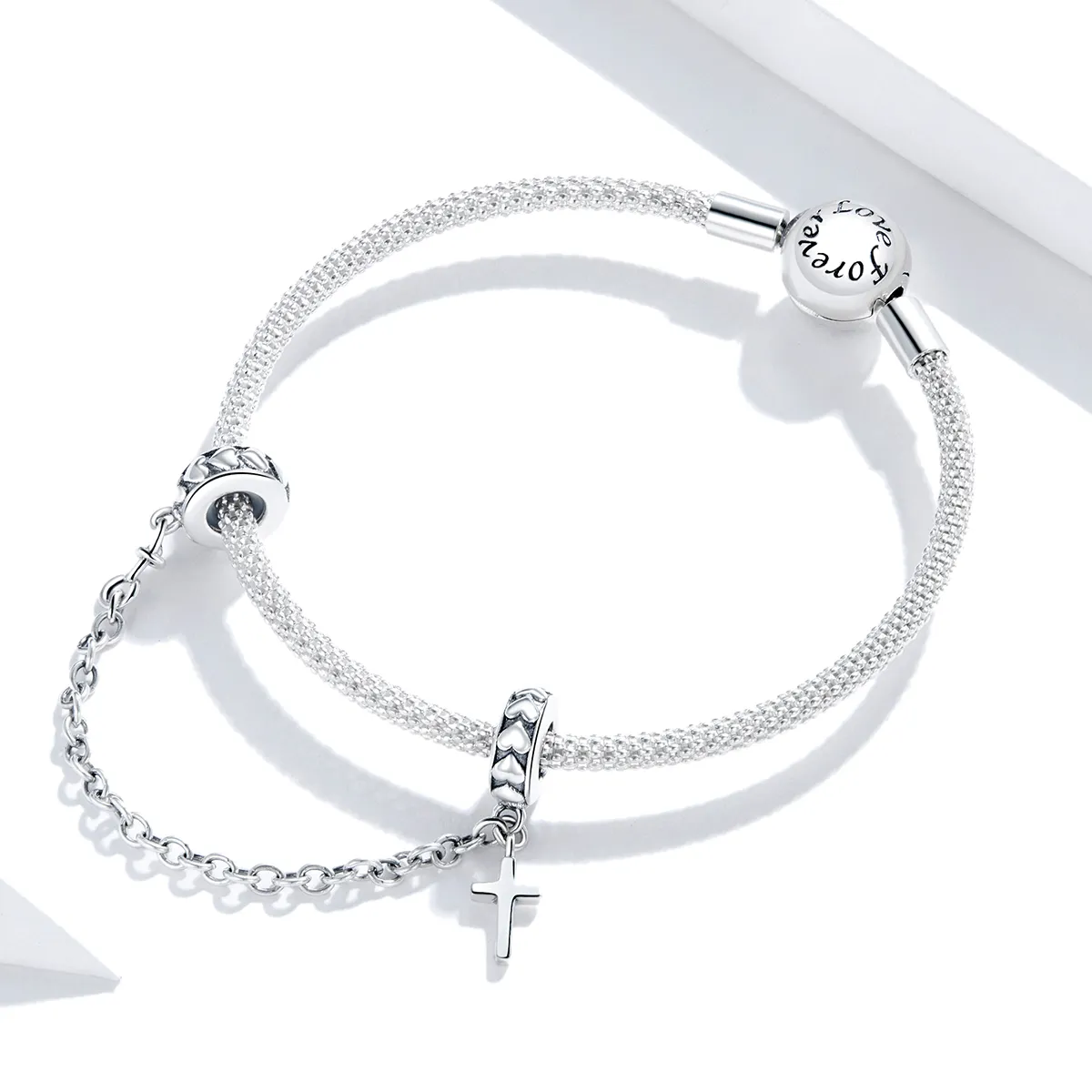 Pandora Style Silver Simple Cross Safety Chain - BSC362