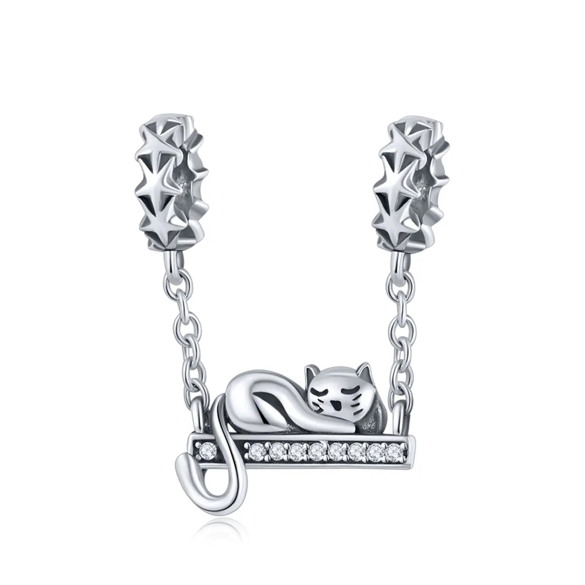 pandora style silver sleeping cat sikkerhetskjede scc856