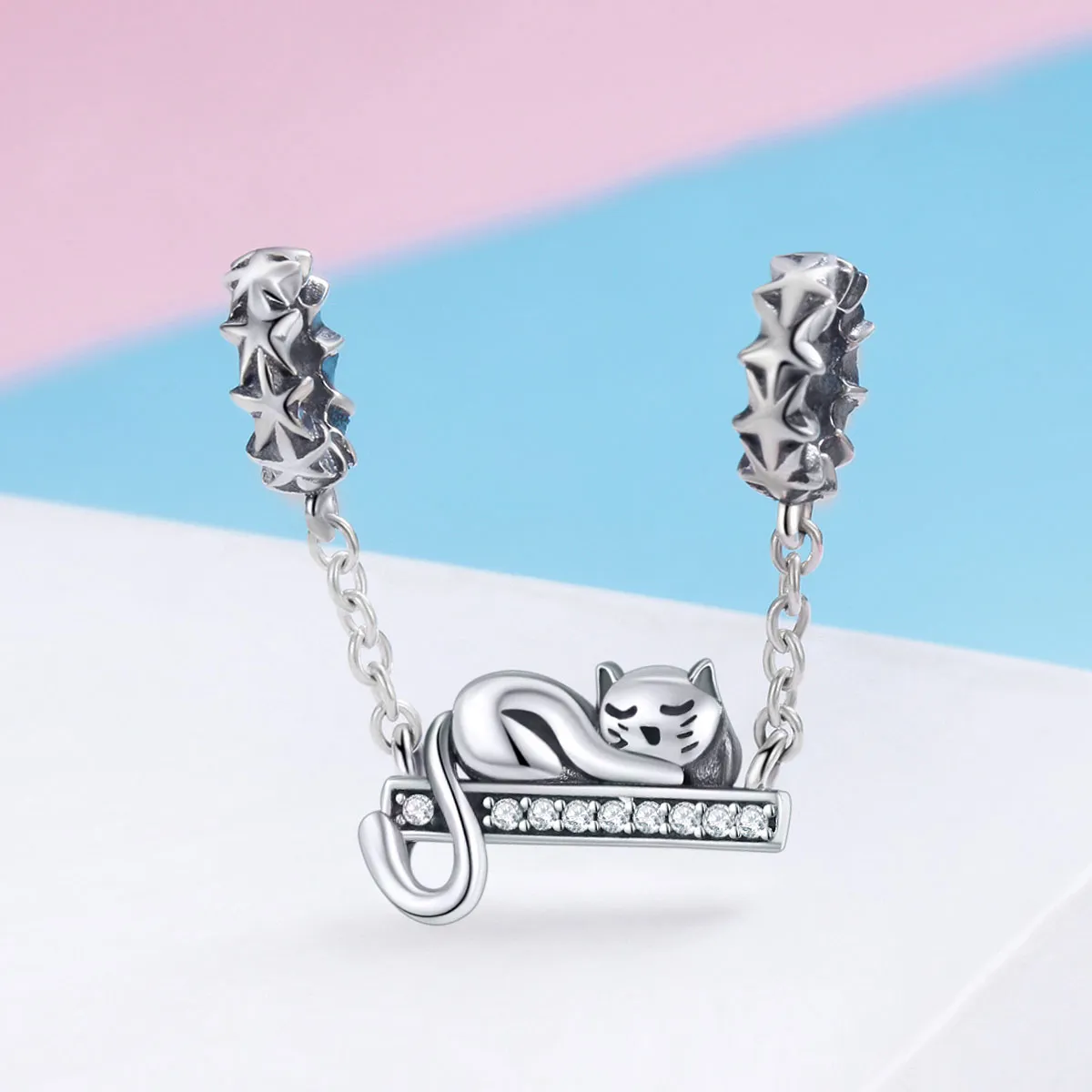 Pandora Style Silver Sleeping Cat sikkerhetskjede - SCC856