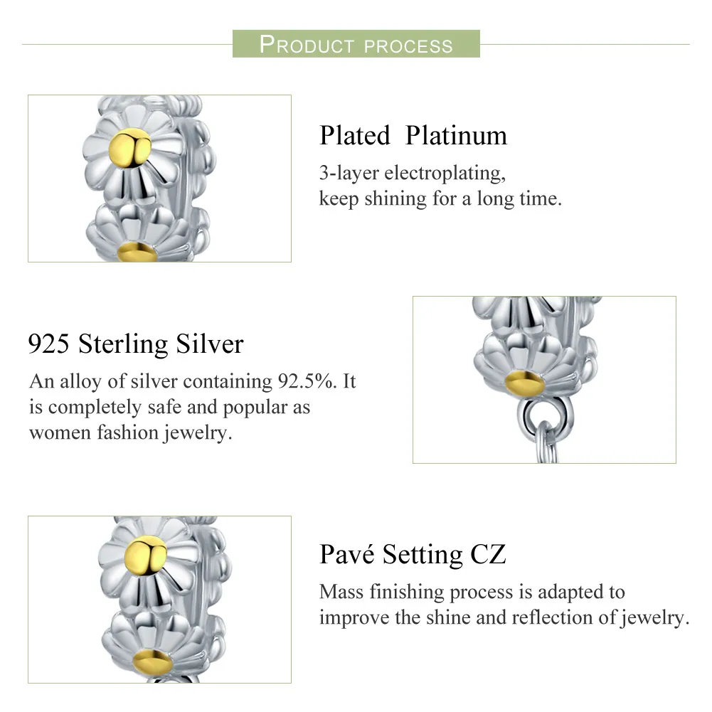 Pandora Style Two Tone Daisy Safety Chain - SCC618