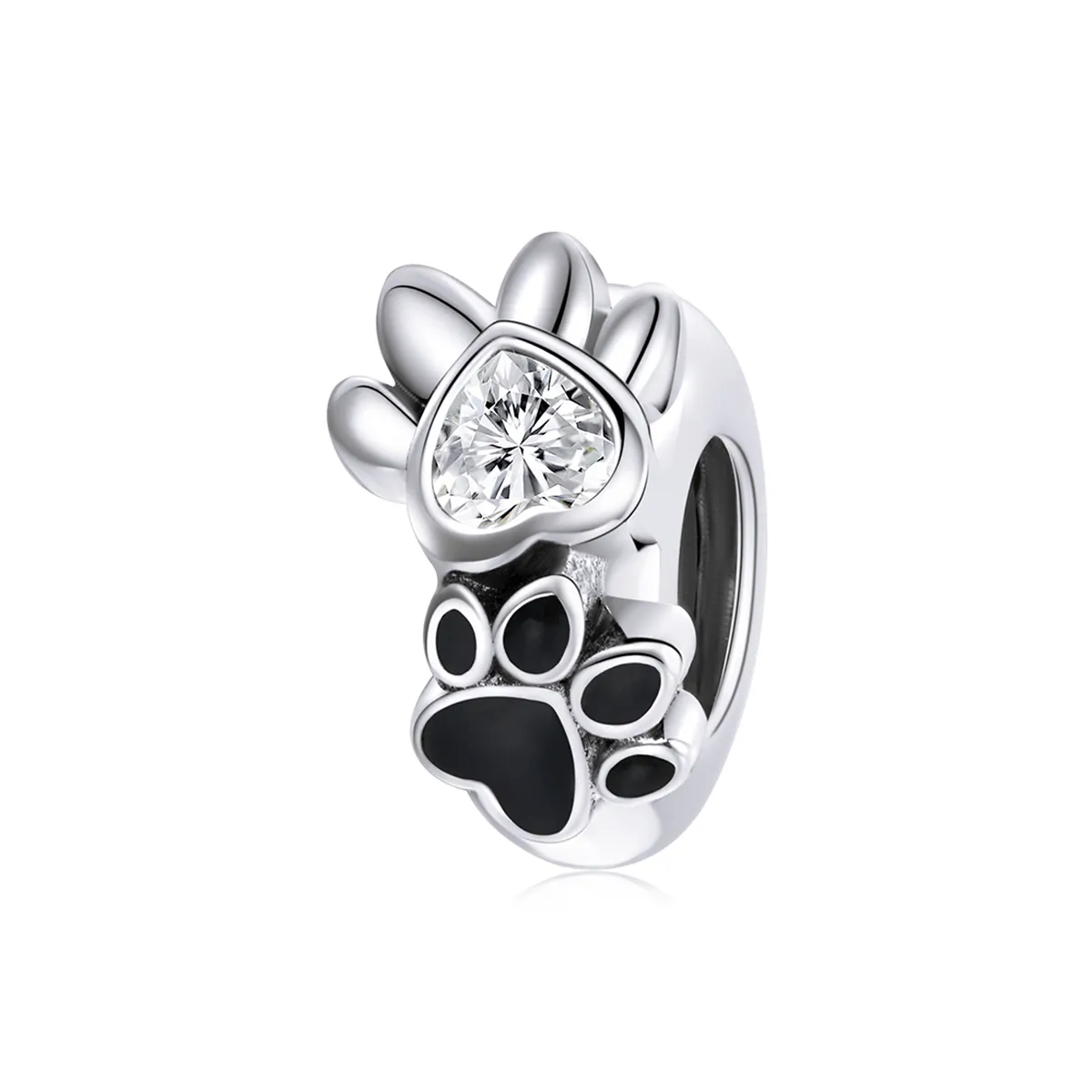 pandora style silver lovely paw print spacer charm scc1846