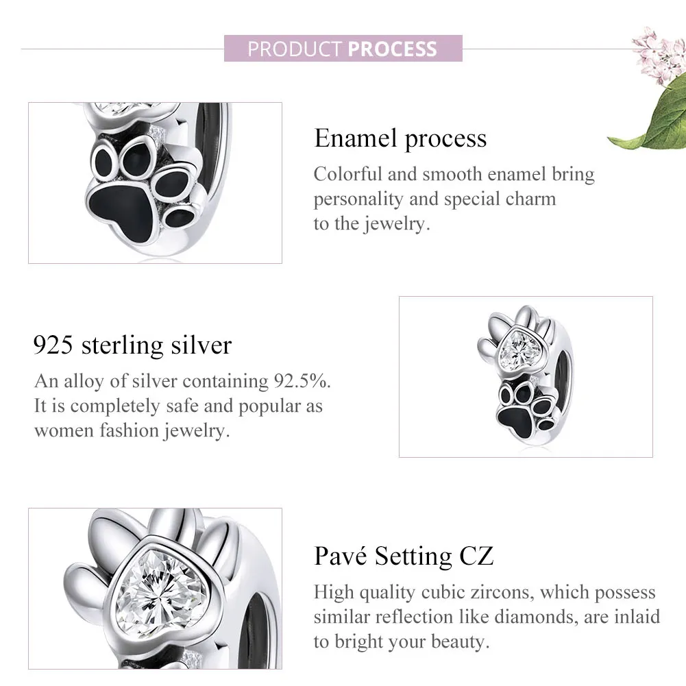 Pandora Style Silver Lovely Paw Print Spacer Charm - SCC1846