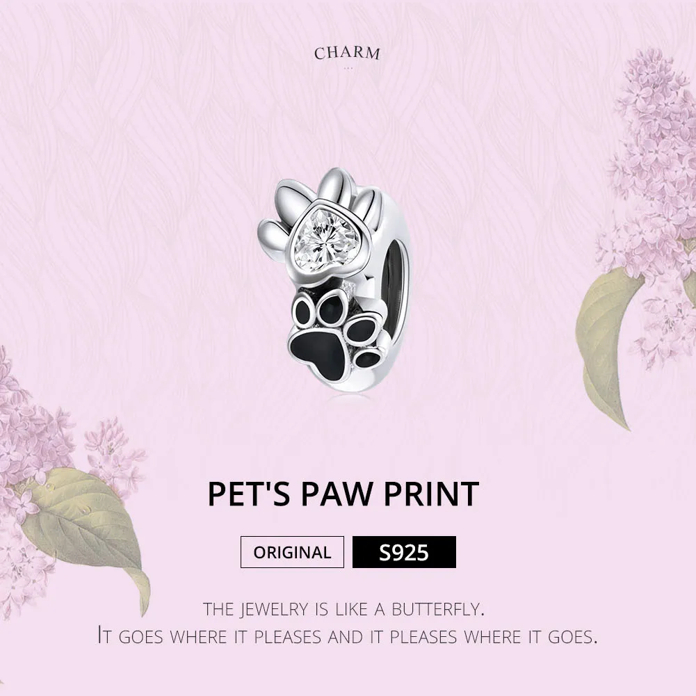 Pandora Style Silver Lovely Paw Print Spacer Charm - SCC1846