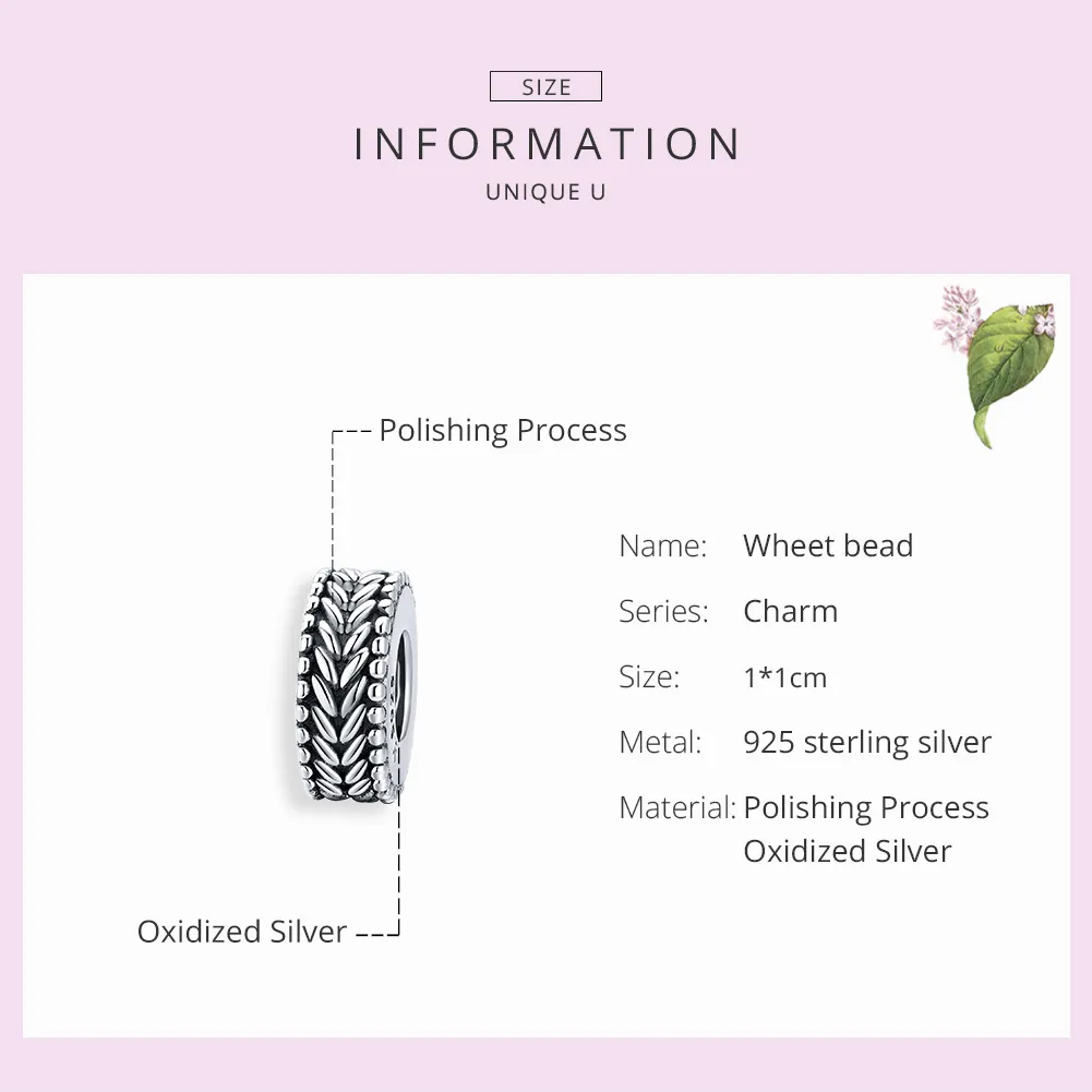 Pandora Style Silver Wheet Spacer Charm - SCC1452