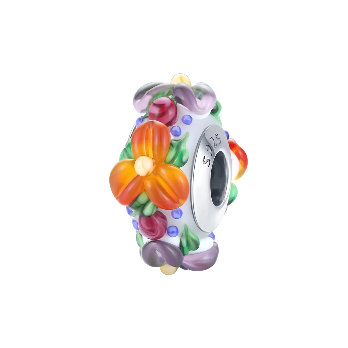 pandora style sølv fargerike blomster spacer charm scc1720