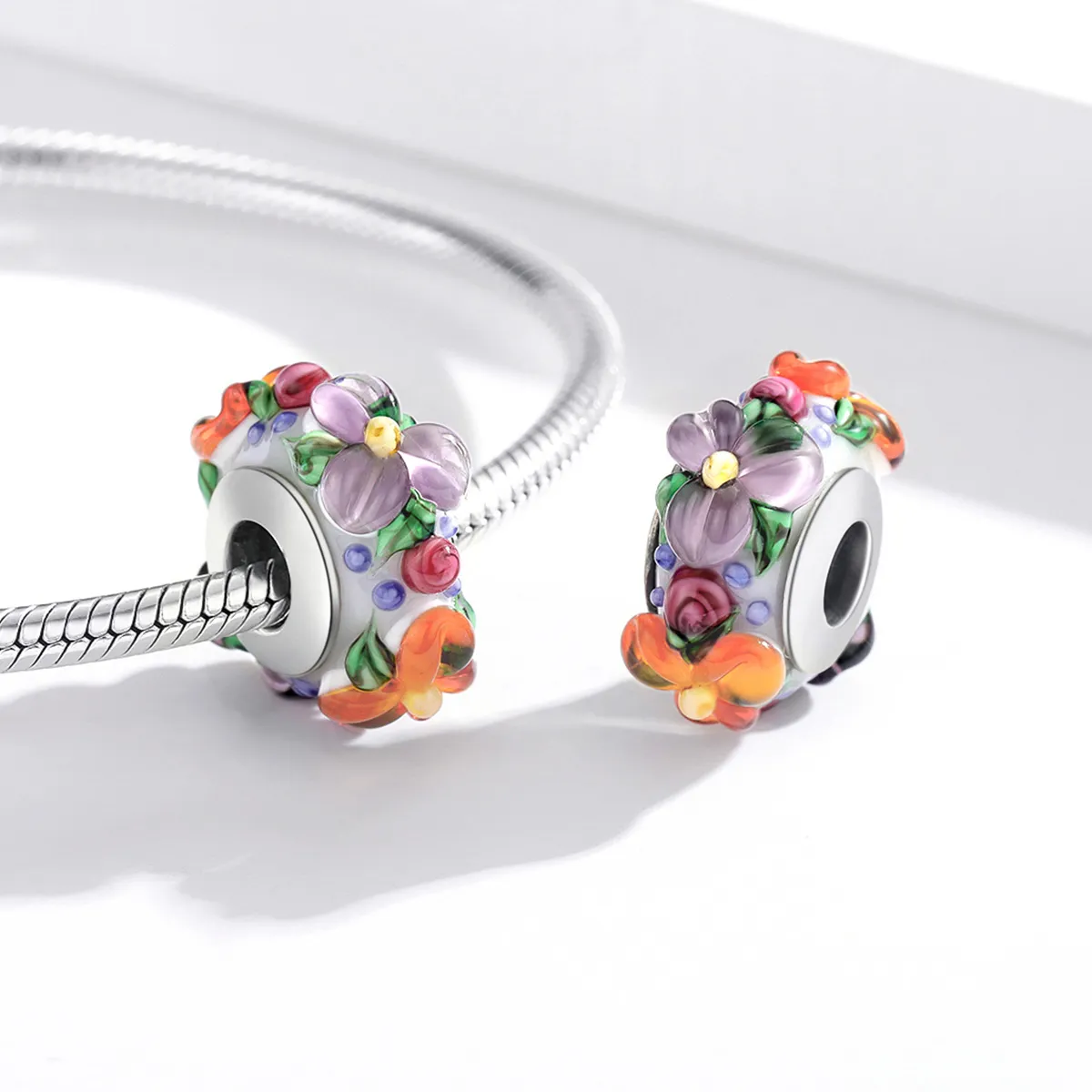 Pandora Style Silver Colorful Flowers Spacer Charm - SCC1720