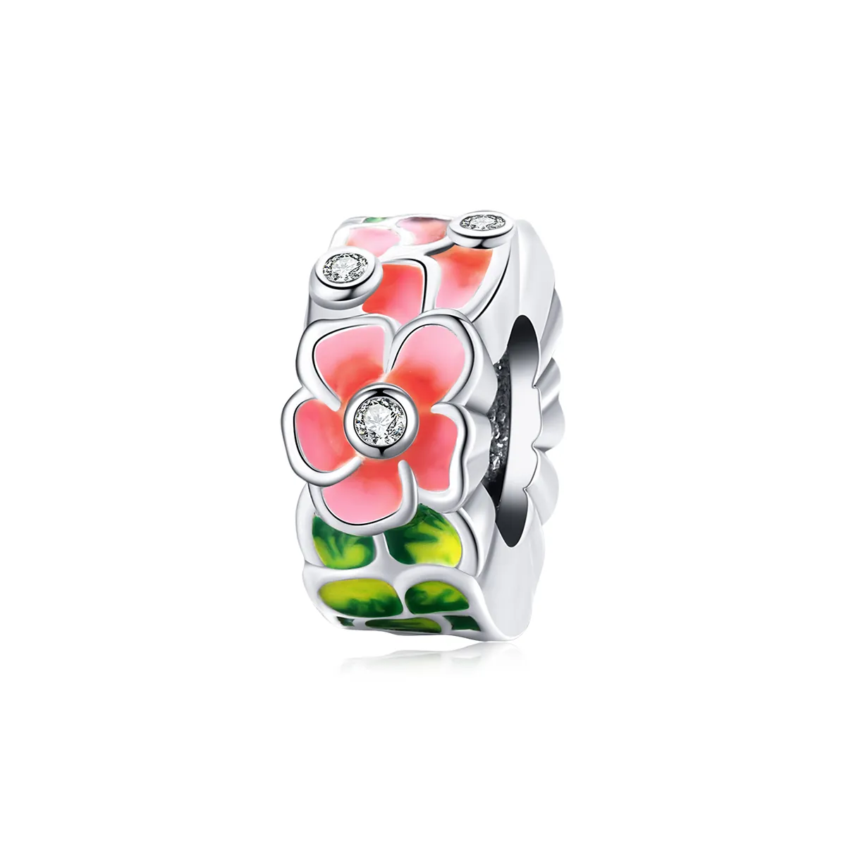 pandora style sølv fargerike blomster spacer charm scc1727