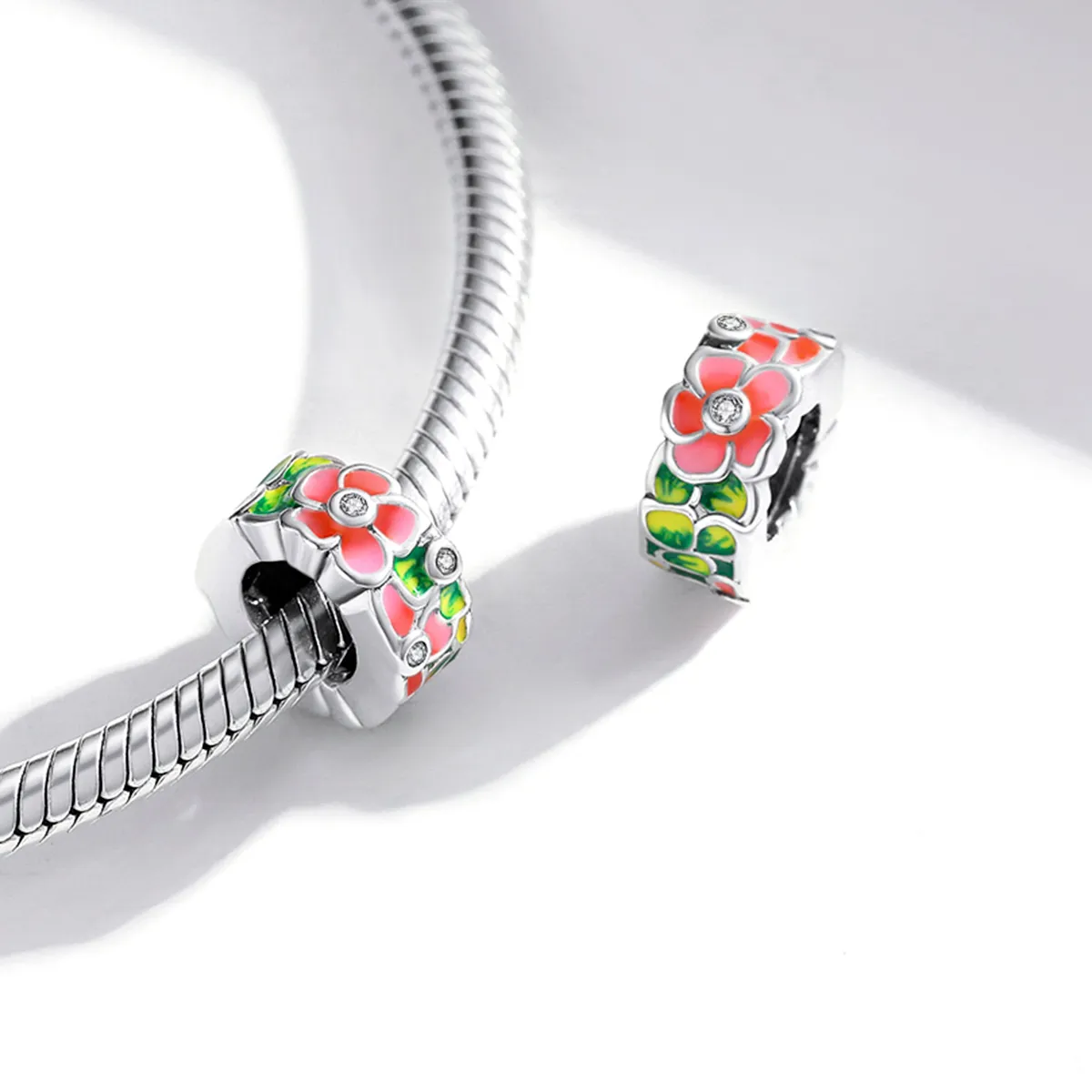 Pandora Style Silver Colorful Flowers Spacer Charm - SCC1727