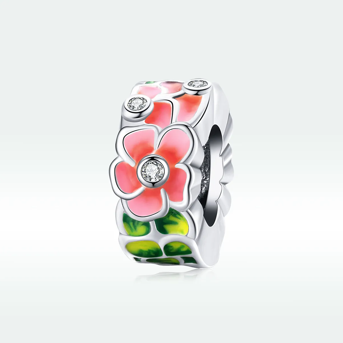 Pandora Style Silver Colorful Flowers Spacer Charm - SCC1727