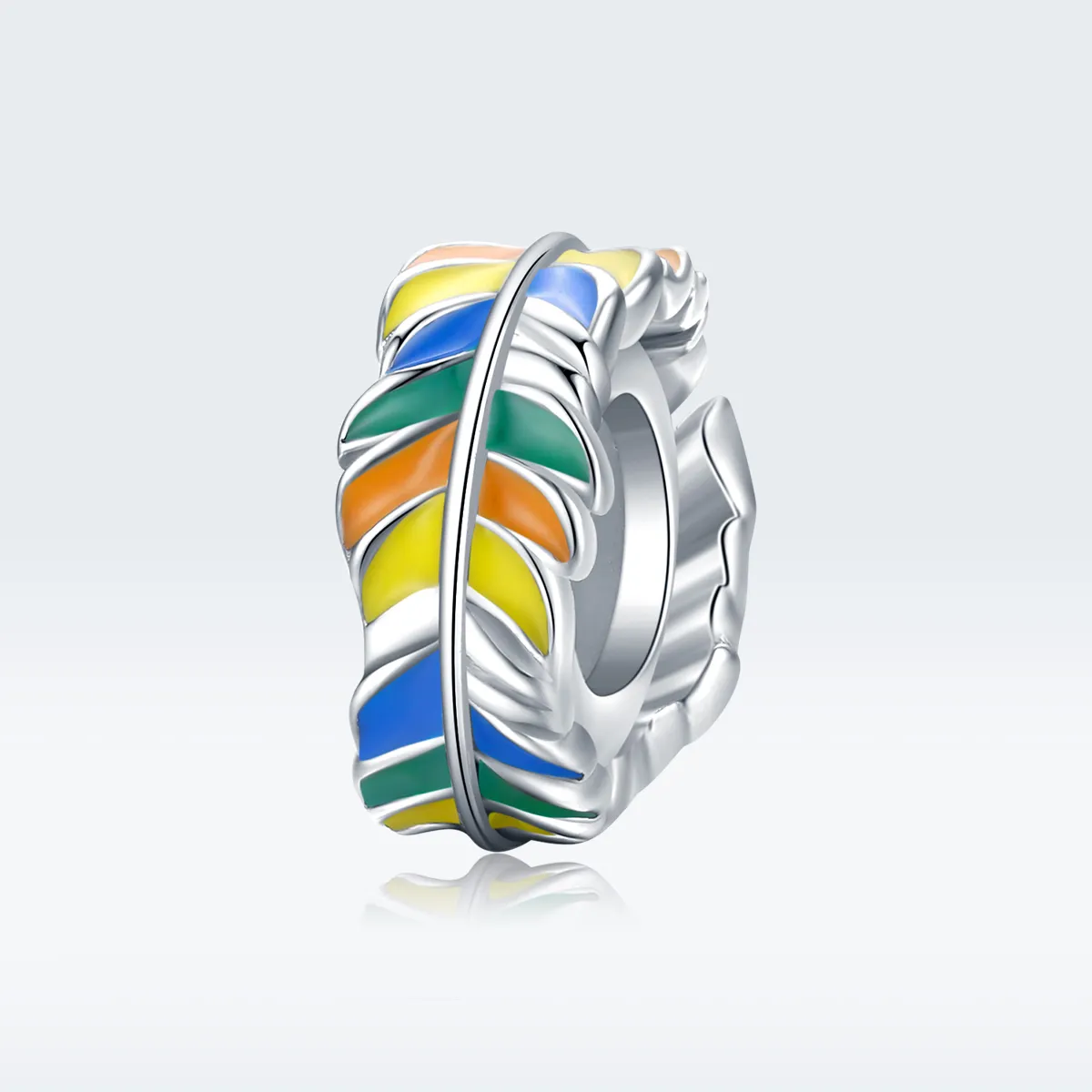 Pandora Style Silver Colorful Feather Spacer Charm - BSC305