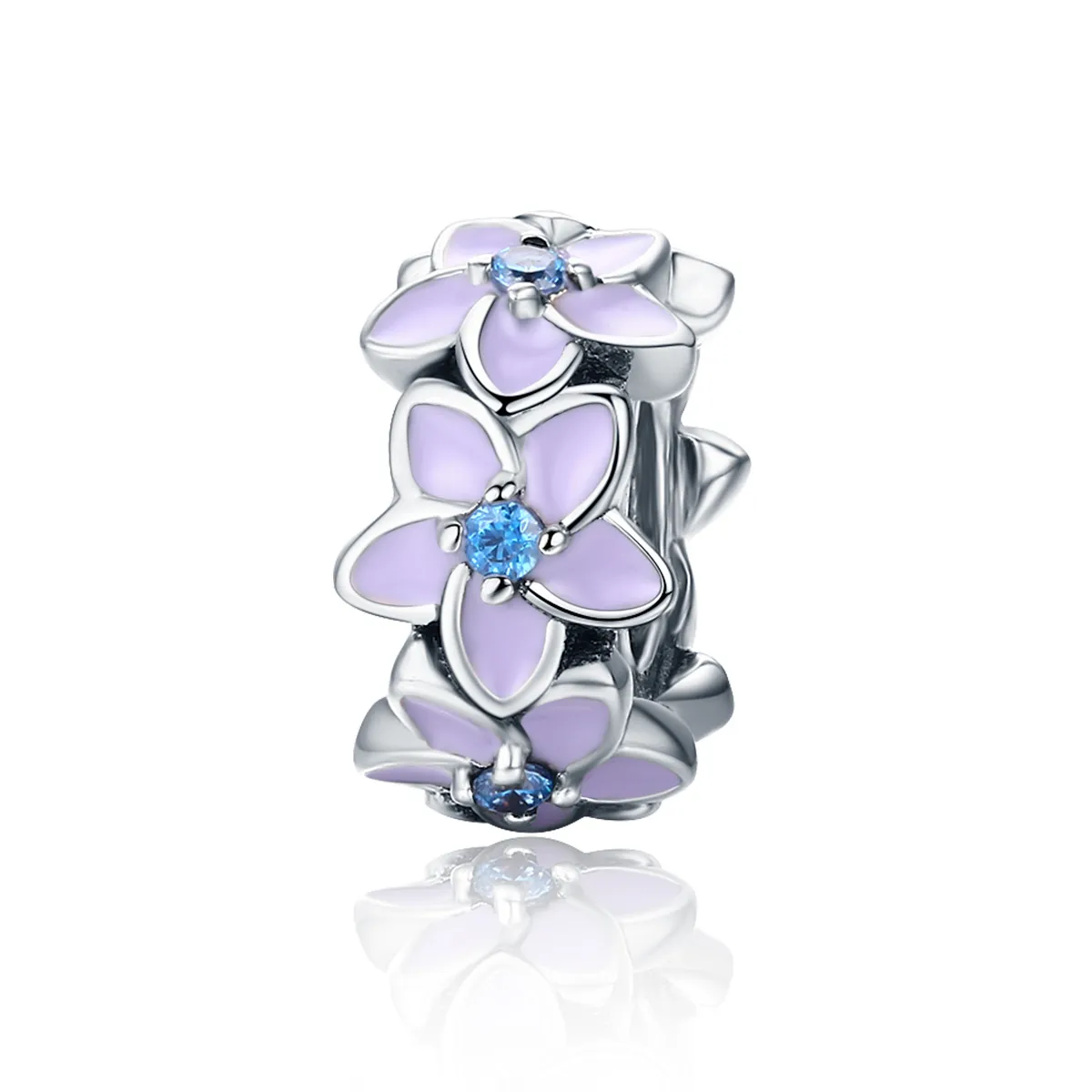 pandora style sølv lilla blomster spacer charm scc601