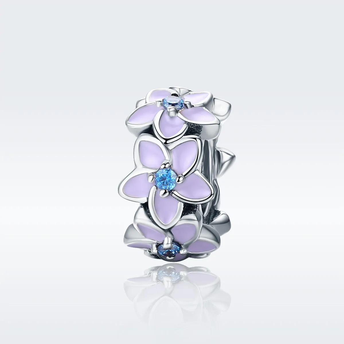 Pandora Style Sølv Lilla Blomster Spacer Charm - SCC601