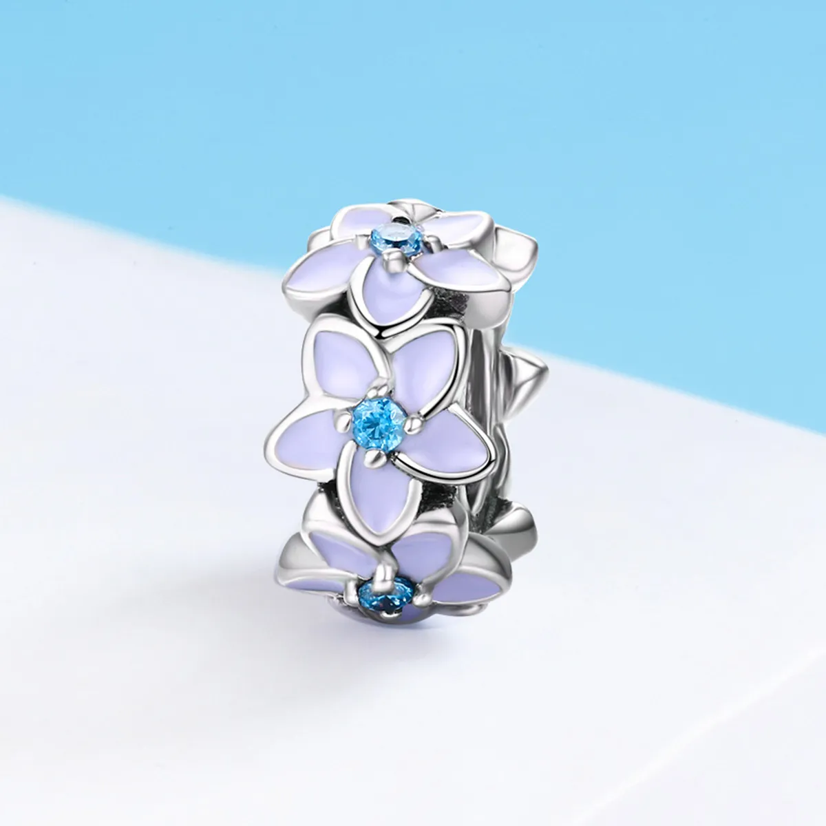 Pandora Style Sølv Lilla Blomster Spacer Charm - SCC601