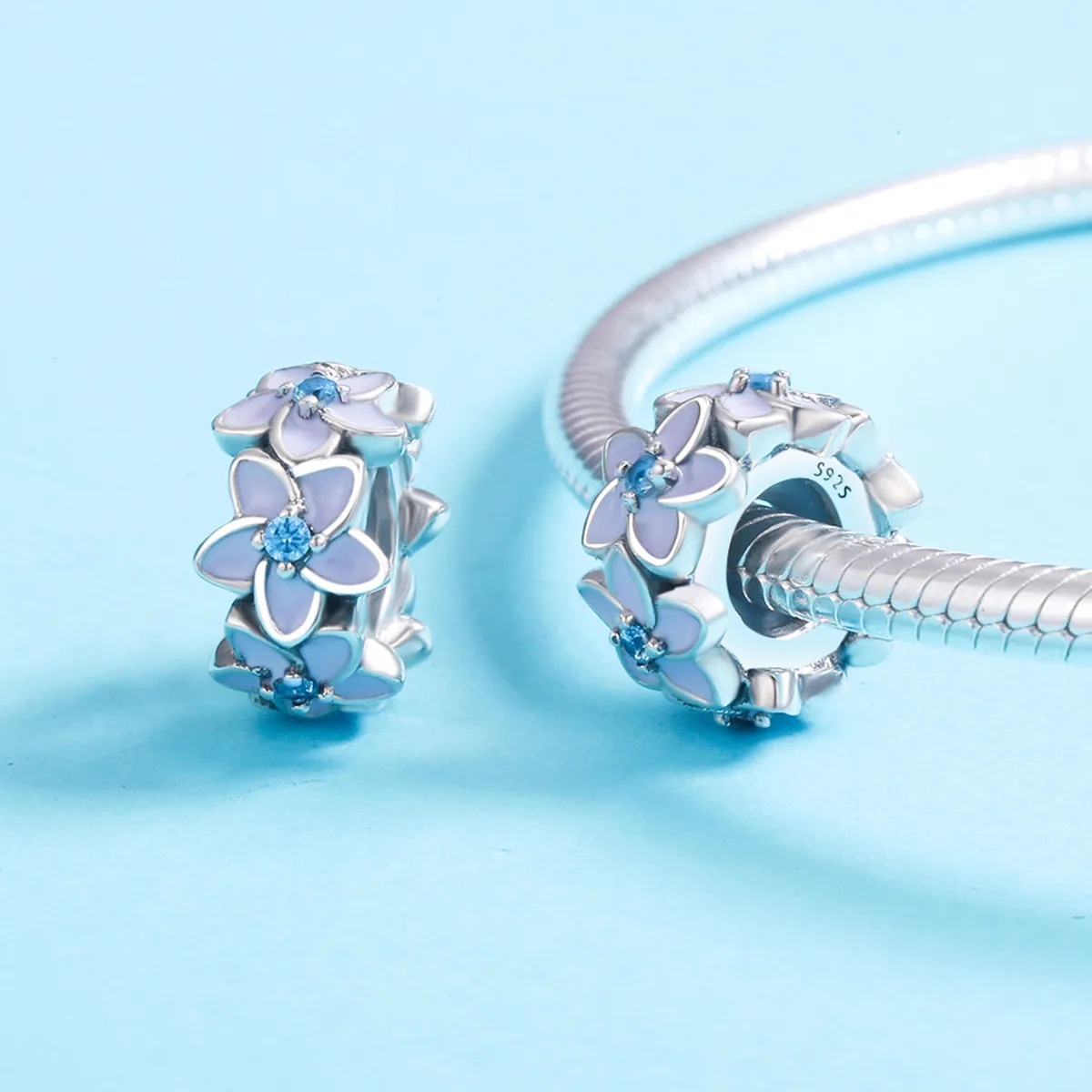 Pandora Style Sølv Lilla Blomster Spacer Charm - SCC601