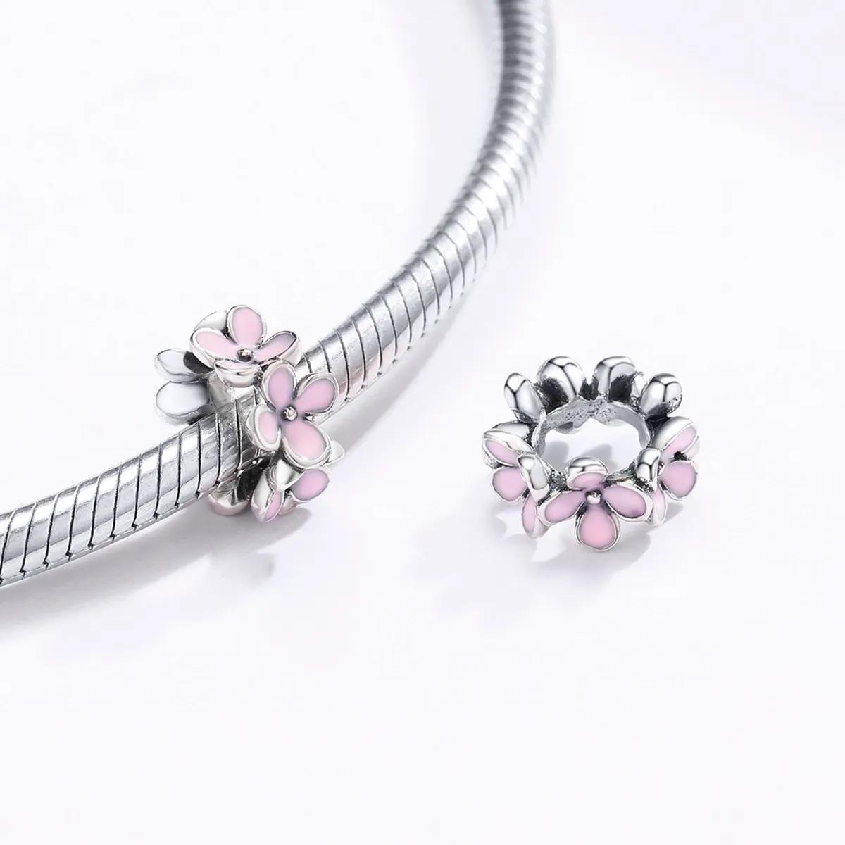 Pandora Style Sølv Rosa Flower Spacer Charm - SCC1484