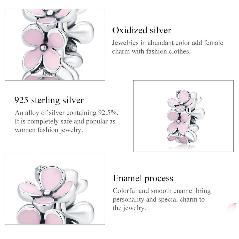 Pandora Style Sølv Rosa Flower Spacer Charm - SCC1484