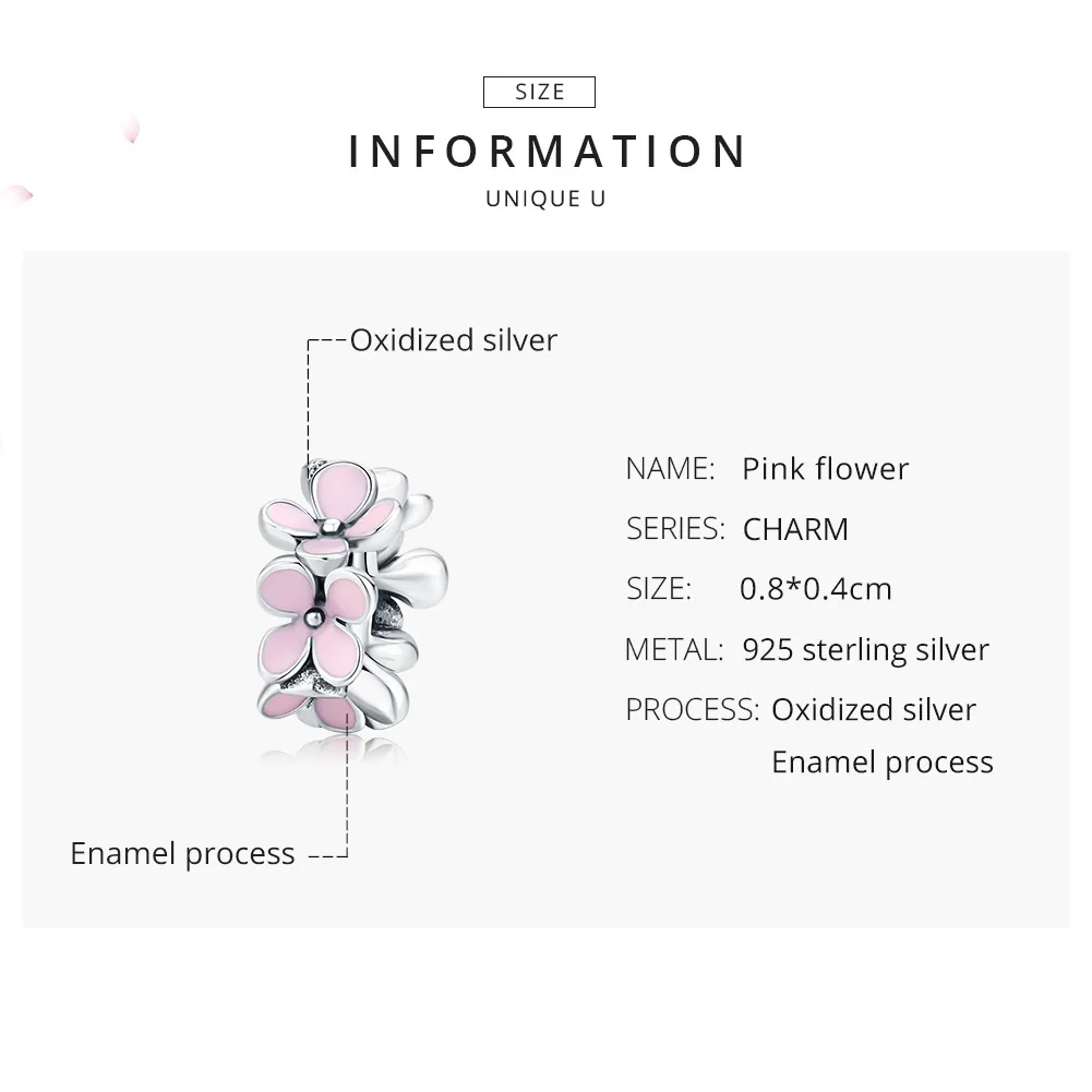 Pandora Style Sølv Rosa Flower Spacer Charm - SCC1484