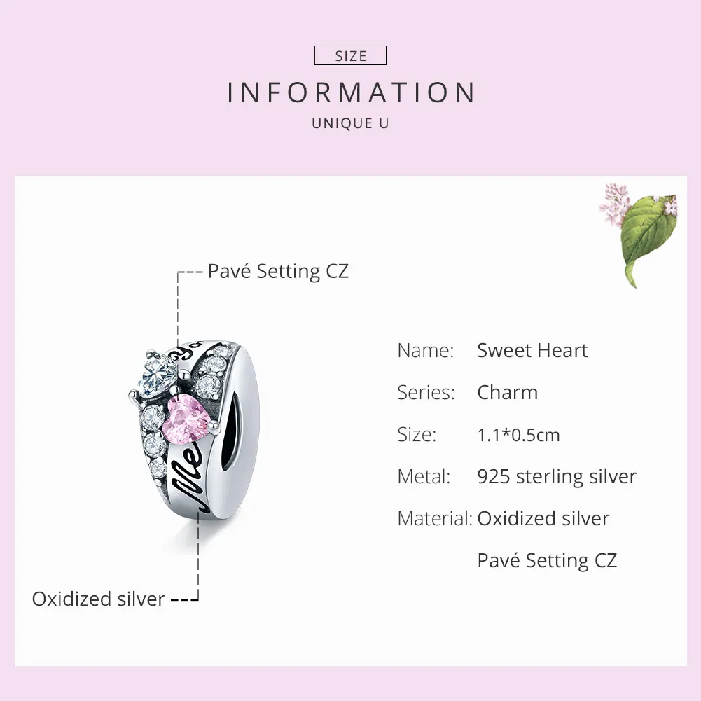 Pandora Style Sølv Sweet Heart Spacer Charm - BSC283