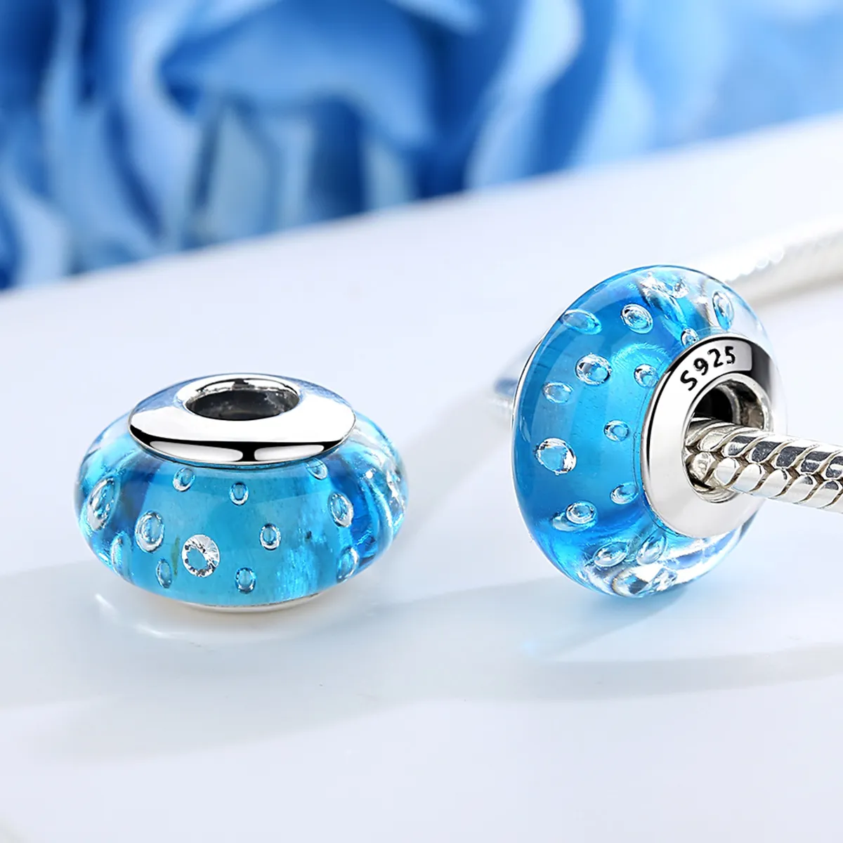 Pandora Style Blue Trend med gjenget Murano Glass Charm - SCZ029